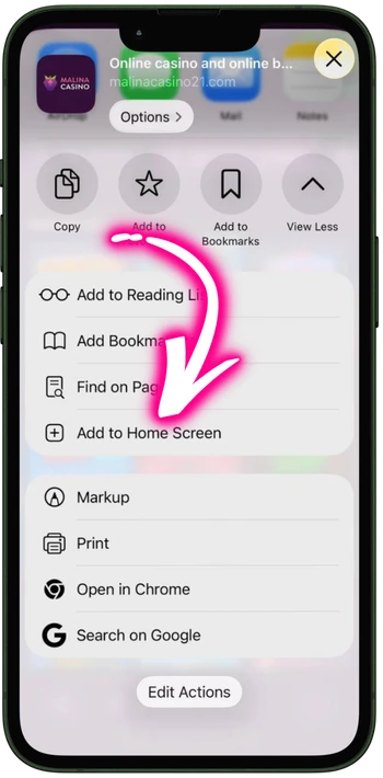 Malinacasino select to add homescreen