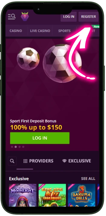 Malina Casino registration button