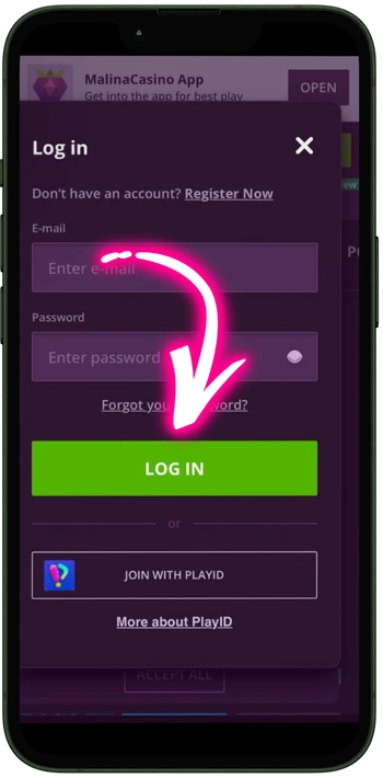 Malinocasino tap to login