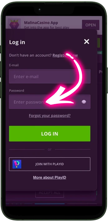 Malinocasino enter password
