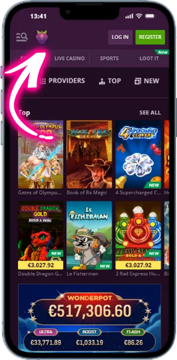 Malina Casino login page